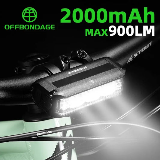 900 Lumen Front Bicycle Light: Bike Light with 2000mAh Waterproof Flashlight, USB Charging, Ideal for MTB and Road Cycling