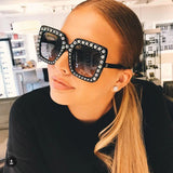 Sparkling Diamond Sunglasses for Women - Brand Design with Flash Square Shades, Mirror Sun Glasses