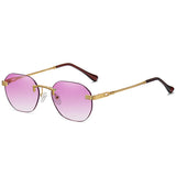 Fashionable Gold Metal Women's Sunglasses with Brown Rimless Frame and Gradient Blue Lens - UV400 Protection