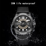 RUIMAS Men's Luxury Leather Sport Watch: Waterproof, Luminous, with Large Dial and Date Display