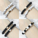 Yin Yang Tai Chi Elastic Bracelet – 8mm Pine Stone & Black Matte Beads | Energy Charm Natural Stone Couples Jewelry