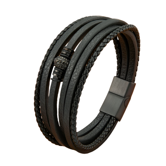 Men's Multilayer Woven Leather Bracelet – Stainless Steel Magnetic Clasp | Fashion Bangle Jewelry