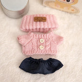 Labubu V1/V2 Party Outfit Set – 17cm Plush Doll Clothes with Bear Label Sweater, Jean Shorts, Scarf & Hat Accessories