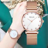 MEGIR Quartz Bracelet Watch: Stylish Stainless Steel Mesh for Women, Luxury, and Waterproof