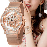 LIGE Diamond Women's Waterproof Watch: Rose Gold Luxury, Waterproof, Creative Hollow Clock Bracelet