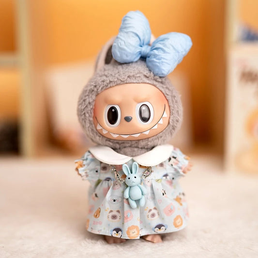 Labubu Idol Doll Big Bow Dress Set – 17cm Plush Outfit with Doll Collar, Rabbit Hanging Charm & Three-Piece Accessories for Cute Styling