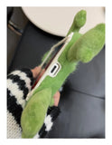 Charming Plush Frog Phone Case with Hand Warmer for iPhone 11-15 Pro Max, in a Fluffy Cartoon Style