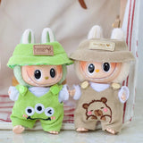 Labubu Doll Outfit Set – 17cm Cute White Shirt, Animal Overalls & Hat Dress-Up Clothes for Fashion Accessories Lovers