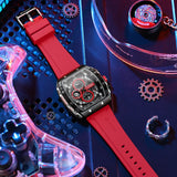 CURREN Men's Square Quartz Watch: Silicone Strap, Auto Date, Casual Chronograph, Waterproof, Luminous, Male Timepiece