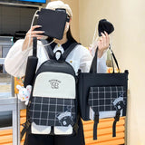 Set of 6 Cute Children's School Bags: Black and White Plaid Design, Including Handbag and Pencil Bag, Perfect for Kid Girls