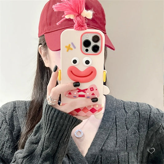 Adorable 3D DIY Braid Sausage Mouth Monster Silicone Case for iPhone 11, 12, 13, 14, 15 Pro Max