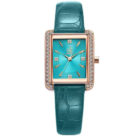 Fashionable Square Quartz Watch for Women - Waterproof with Rectangular Rhinestone Dial, Leather & Stainless Steel Band - Ideal Gifts for Her