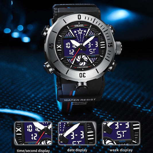 Men's Military Digital Watch – Top Brand Waterproof Sport Wristwatch with LED Alarm & Dual Display Quartz