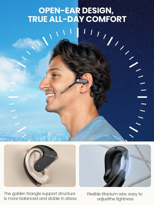 EKSA S30 Bluetooth 5.3 Headset – Open-Ear Wireless Headphones for Office, Meetings, and Music | Air Conduction Design with 4-Mic ENC and 70 Hours of Playtime