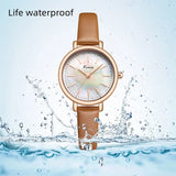 Fashion Waterproof Women's Watch with Natural Colored Fritillary Dial, Genuine Leather Strap - Elegant Gift for Women