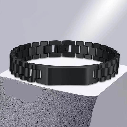 Men's 12mm Black Stainless Steel Watch Band Bracelet – Gift for Dad or Him