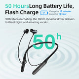 C2 Wireless Neckband Earphones, Bluetooth 5.2 Sports Headset, In-Ear Earbuds with Fast Charging and 50-Hour Extended Battery Life