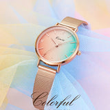 Stylish Women's Watch with Fashionable Rainbow Color Big Dial - Featuring Stainless Steel Mesh Strap, Perfect for Female Students