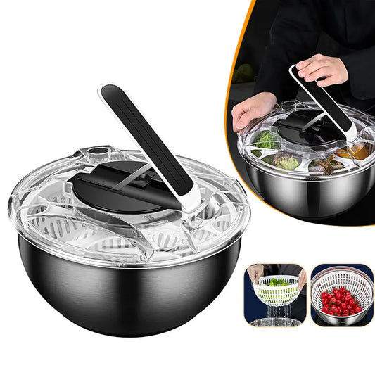 Stainless Steel Vegetable and Fruit Washer, Handheld Salad Spinner with Lid, Colander, and Dryer for Efficient Draining and Dehydrating