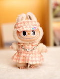 17cm Labubu Doll Checkerboard Tennis Outfit Set – Suspender Pants & Shirt Trendy Fashion Clothes for Baby Pendant Dolls
