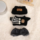 Labubu V1/V2 Party Outfit Set – 17cm Plush Doll Clothes with Bear Label Sweater, Jean Shorts, Scarf & Hat Accessories