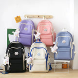 Set of 5 Simple and Lightweight School Bags: Large Capacity Primary School Bags for Girls, Featuring a Student-Friendly Korean Style Bookbag Design