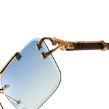 Trendy Unisex Double-Beam Sunglasses: Rimless Square Design with Fashionable Leopard Wood Grain Shades for Men and Women