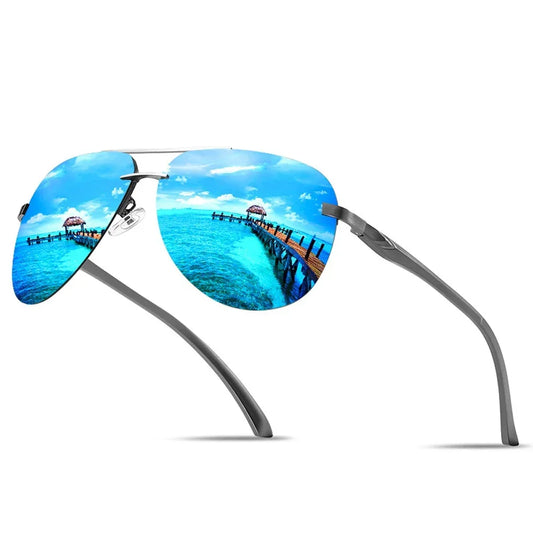 Men's Polarized Sunglasses with Brand Design, Aluminum Legs, and Mirrored Lenses