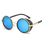 Vintage Retro Style Steampunk Sunglasses for Men with Round Goggles, Side Visor, and Circle Lenses - Mens' Punk Eyewear Oculos De Sol