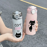 500ml Cute Cartoon Cat Stainless Steel Thermal Flask with Straw – Portable Kids Travel Water Bottle Tumbler