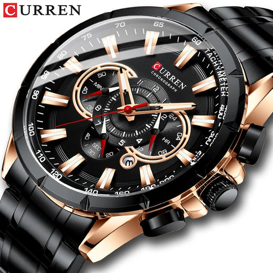 CURREN Luxury Men's Casual Chronograph Wristwatch, Stainless Steel Quartz Timepiece, Creative Male Watch