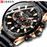 CURREN Luxury Men's Casual Chronograph Wristwatch, Stainless Steel Quartz Timepiece, Creative Male Watch