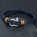 Luxury Leather Bracelet with Stainless Steel Mini Horseshoe Shackle & Screws – Stylish Accessory and Perfect Gift for Him