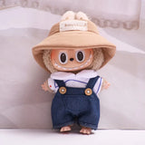 Labubu V1 Doll Clothing Replacement Set – 17cm Vinyl Pendant Outfit with Hat & Overalls for DIY Styling and Fashion Doll Accessories