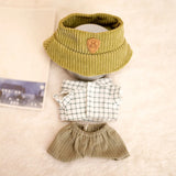 Labubu Doll Plaid Shirt & Stripe Shorts Set – 17cm Plush Fashion Outfit with Hat for Trendy Doll Styling & Cute Accessories Gift