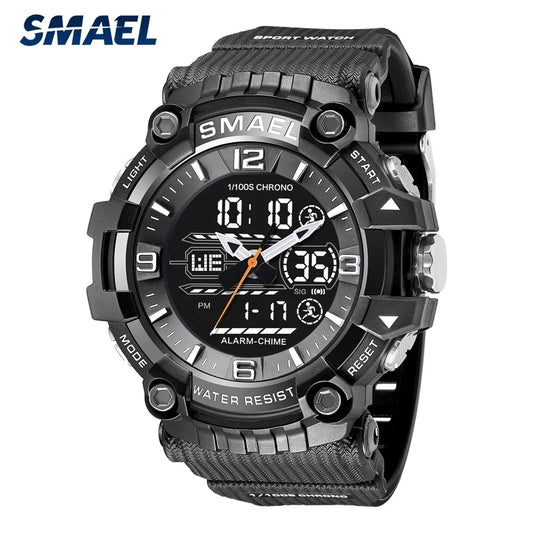 SMAEL Men's Digital Dual Display Watch: Fashion Sports Wristwatch with Silicone Strap, Alarm, Waterproof Military-Style Large Clock