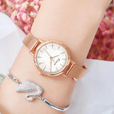 Women's Fashion Watch with Simple Round Printed Small Dial - Stainless Steel Woven Mesh Strap, Waterproof, Ideal for Schoolgirls