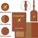 PU Passport Cover and Luggage Tag Set - Suitcase ID Label for Baggage - Name, ID, Address Holder for Passport and Bag