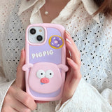 Adorable 3D Pink Pig with Donut Silicone Case for iPhone 7/8 Plus to 14 Pro Max, Creative Cartoon Design