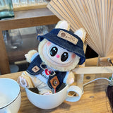 Labubu Doll Denim Outfit Set – 17cm Cowboy Hat, Denim Jacket, White T-Shirt & Khaki Shorts Fashion Clothes for Plush Dolls