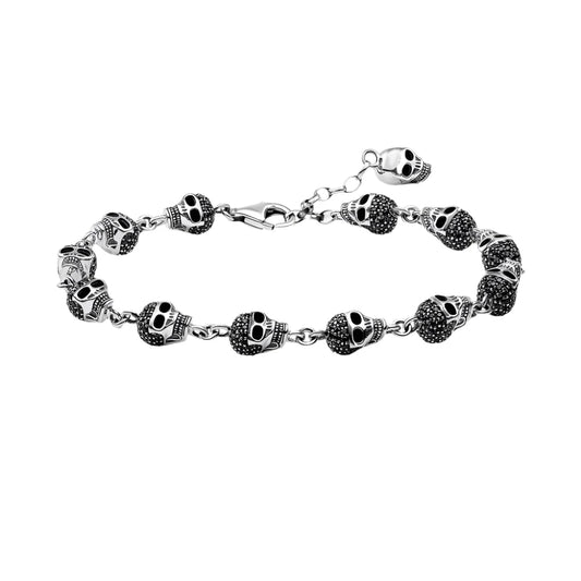 Men's Skull Pave Link Chain Bracelet – Pure 925 Sterling Silver Punk Jewelry | Party Gift