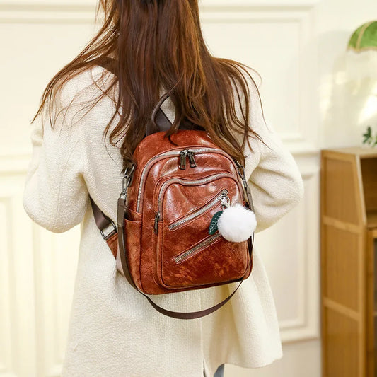 Retro Leather Backpack for Women: Fashionable and Casual, Ideal for Girls' Small Travel Needs or as a Vintage Mini Schoolbag