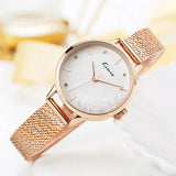 Women's Watch Fashion with Crystal Round Dial - Stainless Steel Mesh Ladies Wristwatch