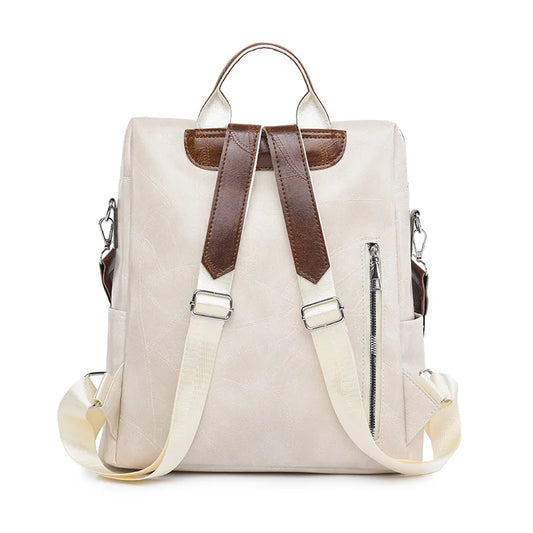 Vintage-style PU Leather Backpack for Women: Anti-Theft Shoulder Bag, Perfect for Leisure Travel with Large Capacity for Laptops