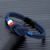 Men's France Flag Nautical Rope Bracelet – Handmade Knotted Design with Stainless Steel Magnetic Clasp | Stylish Jewelry Accessory