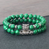 Men's Natural Stone Beaded Bracelet – Classic Black Lava Onyx with Owl Charm | Fashion Jewelry Couples Gift