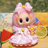 Labubu Doll Sakura Dress Outfit Set – 17cm Doll Clothes with Bow Hairpin, Magic Wand & Four-Piece Accessories for Stylish Play