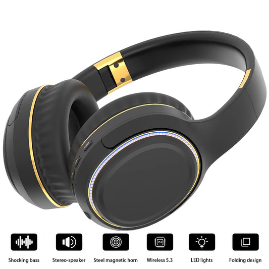 Wireless Sport Headset with Foldable Design, Wired Option, Dynamic Breathing Light, Perfect for PC Gaming and Music