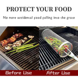 Stainless Steel Rolling BBQ Basket – Round Grill Net Tube for Outdoor Cooking | Ideal for Meat, Vegetables, and Chops