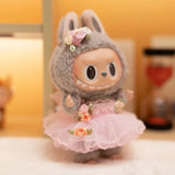 Labubu Idol Doll Wedding Dress – 17cm Rose Butterfly Gown Outfit Accessories for Mini Plush Dolls DIY Gift